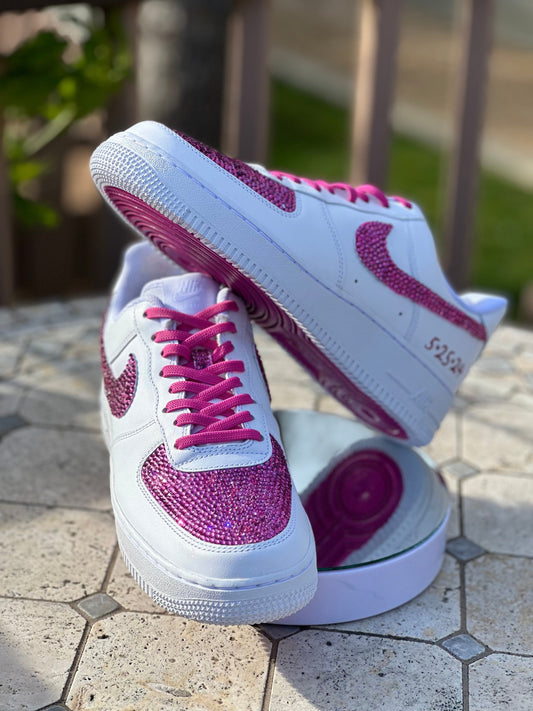 Custom Bling AF1s Shoes, Pink Wedding Rhinestone Shoes, Hand Placed Stones, GiftGift