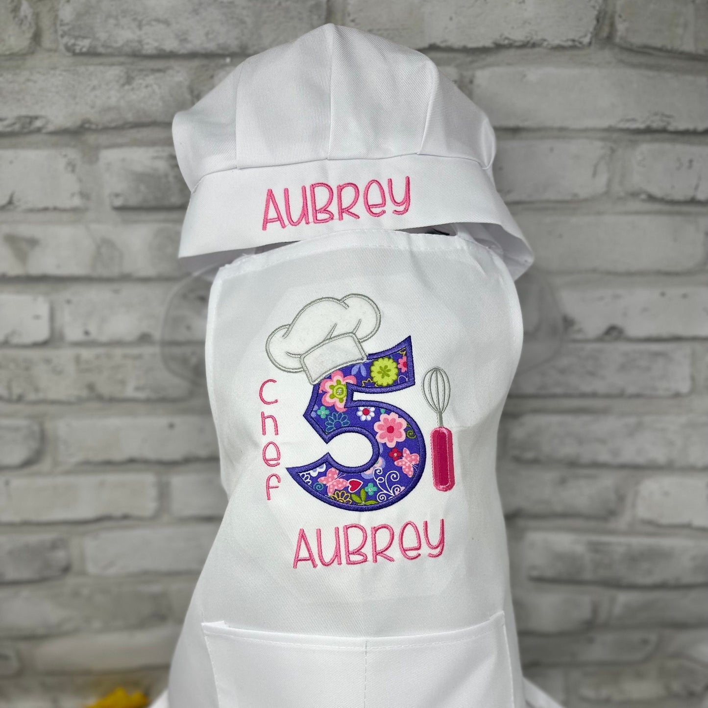 Personalized Kids Chef Apron and Hat Set: Embroidered Cotton Baking Gift
